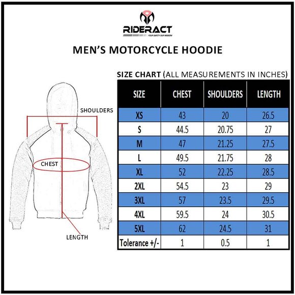 RIDERACT® Motorcycle Hoodie Mens Black Detachable Hood Armored Riding Sweatshirt - Picture 10 of 10